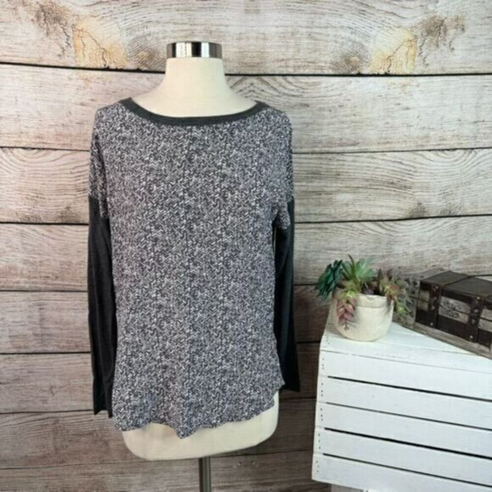 Lou & Grey XS Black Mixed Print Scoop Neck Blouse‎ Long Sleeve Comfort Knit
